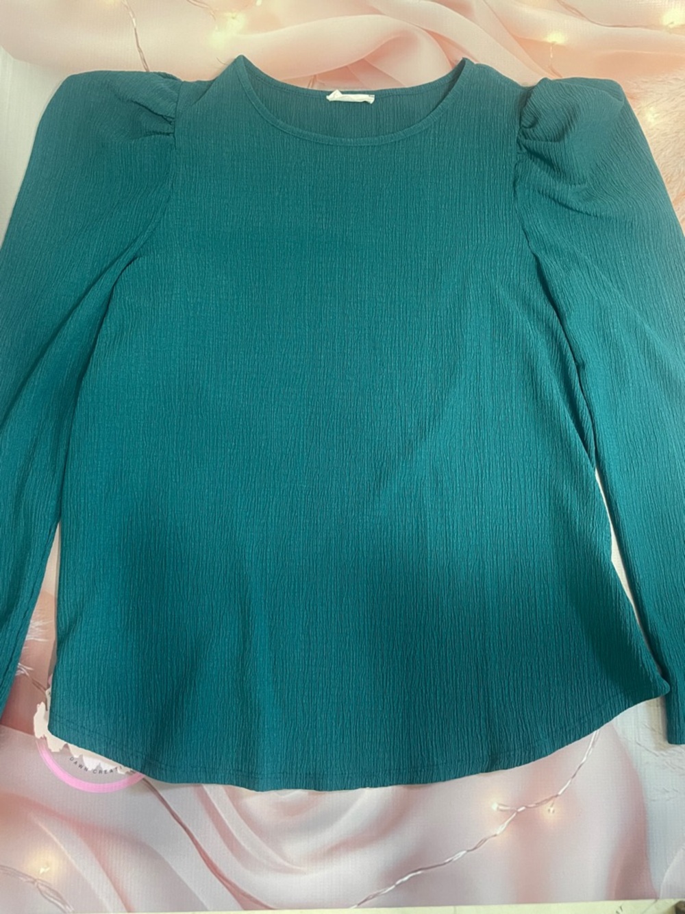 Women's Teal Puff-Sleeve Long Sleeve Top